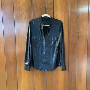BCBG Faux Leather Blouse